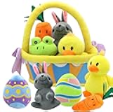 7 PCS Easter Basket Stuffers Playset Plush Bunny Chick Frog Carrot Egg Toys Party Favors Easter Decorations Party Gifts Supplies, Original Style Plush Baby, Girls Boys Toddler Kids of All Ages