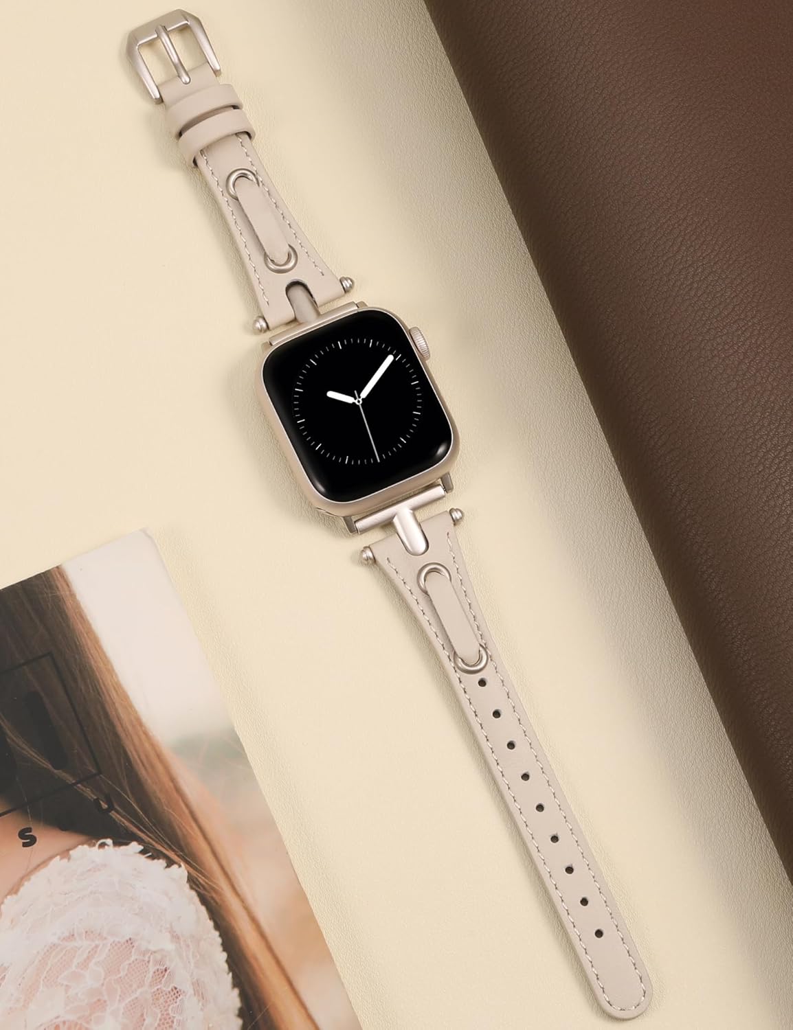 Minyee Leather Band Compatible with Apple Watch 38/40/41/42/44/45/46/49mm Women, Slim Thin Dressy Vintage Stylish Strap with T-Shape Metal Buckle for iWatch Series 11 10 9 8 7 6 5 4 SE/Ultra 3 2 1 - Image 2