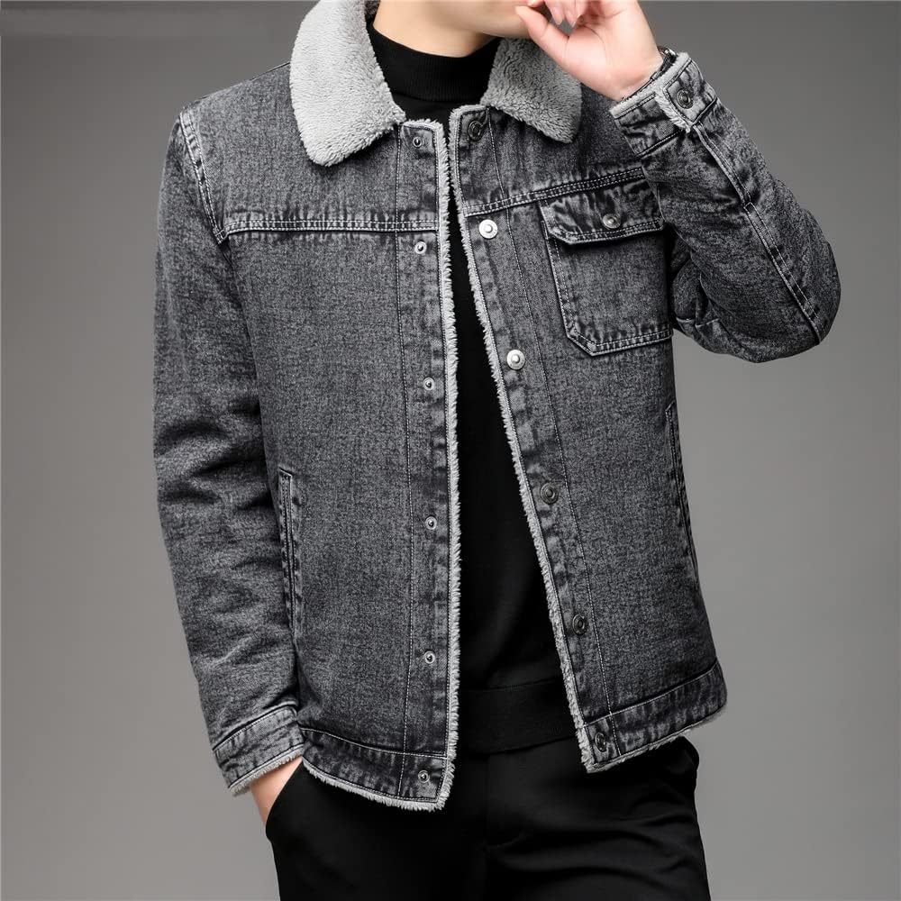 AAPAH Fleece Jeans Jacket Men Winter Thick Warm Denim Jackets Streetwear Windbreak Coat Male