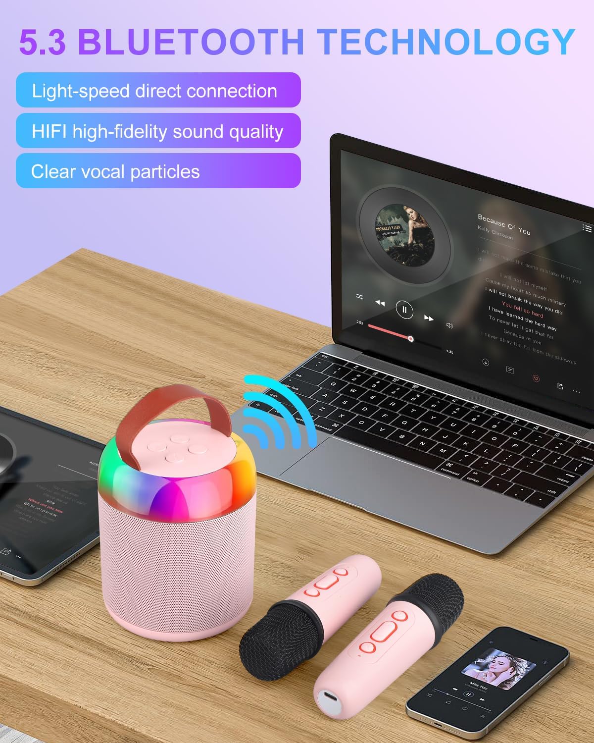 Mini Party Karaoke Machine Toy for Kids Audlts, Portable Led Karaoke Toy Speaker with 2 Wireless Microphones for Girls Boys Birthday, Holiday Stocking Stuffer Party Favors Supplies