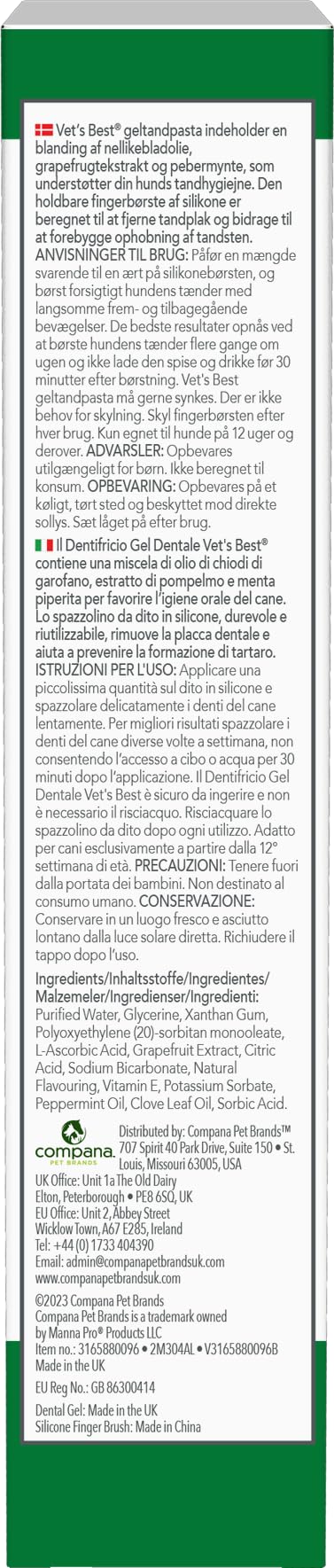 Vet's Best Dentifricio per Cani Gel 100g, Pulizia dei Denti e Fresco Respiro