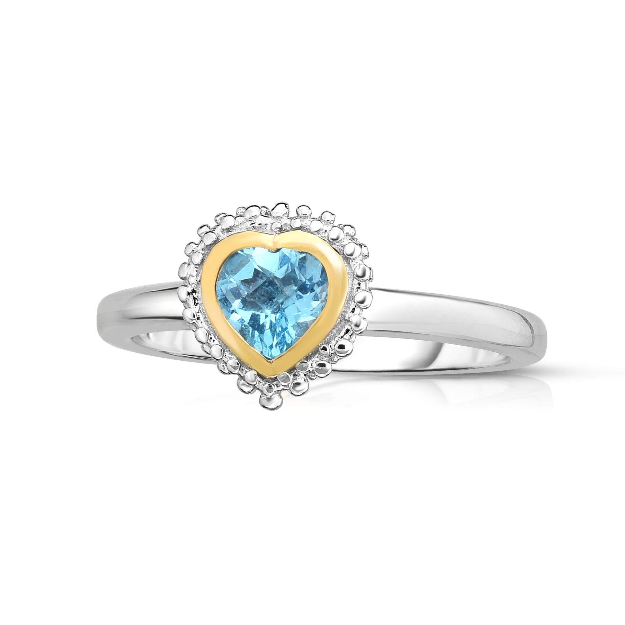 Oro 18 K e argento Sterling blu topazio fantasia cuore anello