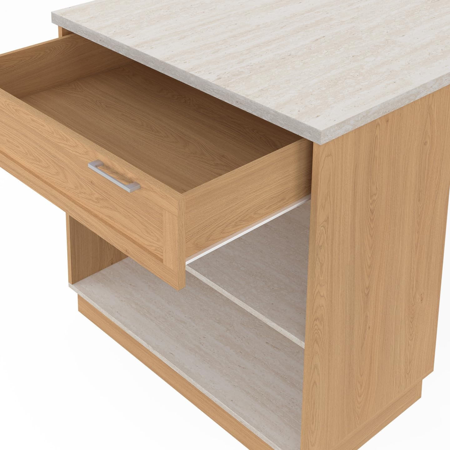IDMarket - Ilot Central Mange-Debout 4 Personnes VITO 130 cm Bois et Plateau Effet travertin