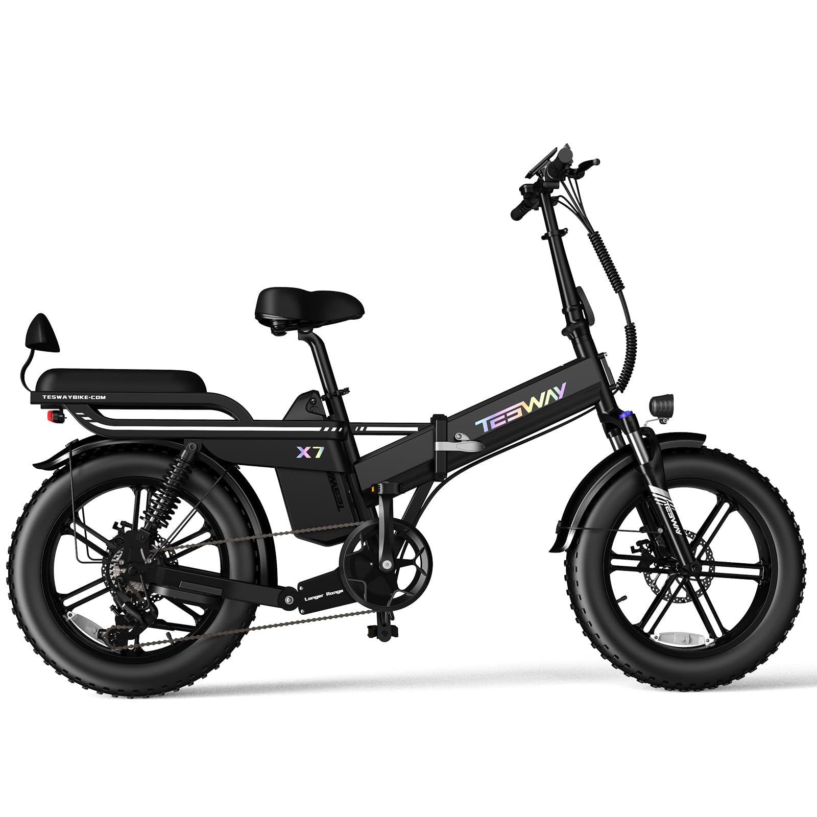 1200WH 48V 25AH Electric Bike for Adults Up to 80Miles Long Range Ebike Full Suspension Electric Bike 750W, 20’’ x 4.0’’ Folding Electric Bike w/Rear Seat Cushion and Rear Passenger Footboard