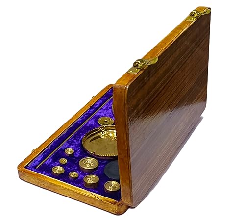 Miniatura 6 de Báscula de joyería de latón antiguo vintage con caja de terciopelo Goldsmith (tarazu) Herramienta de medición de niveles de exhibición con