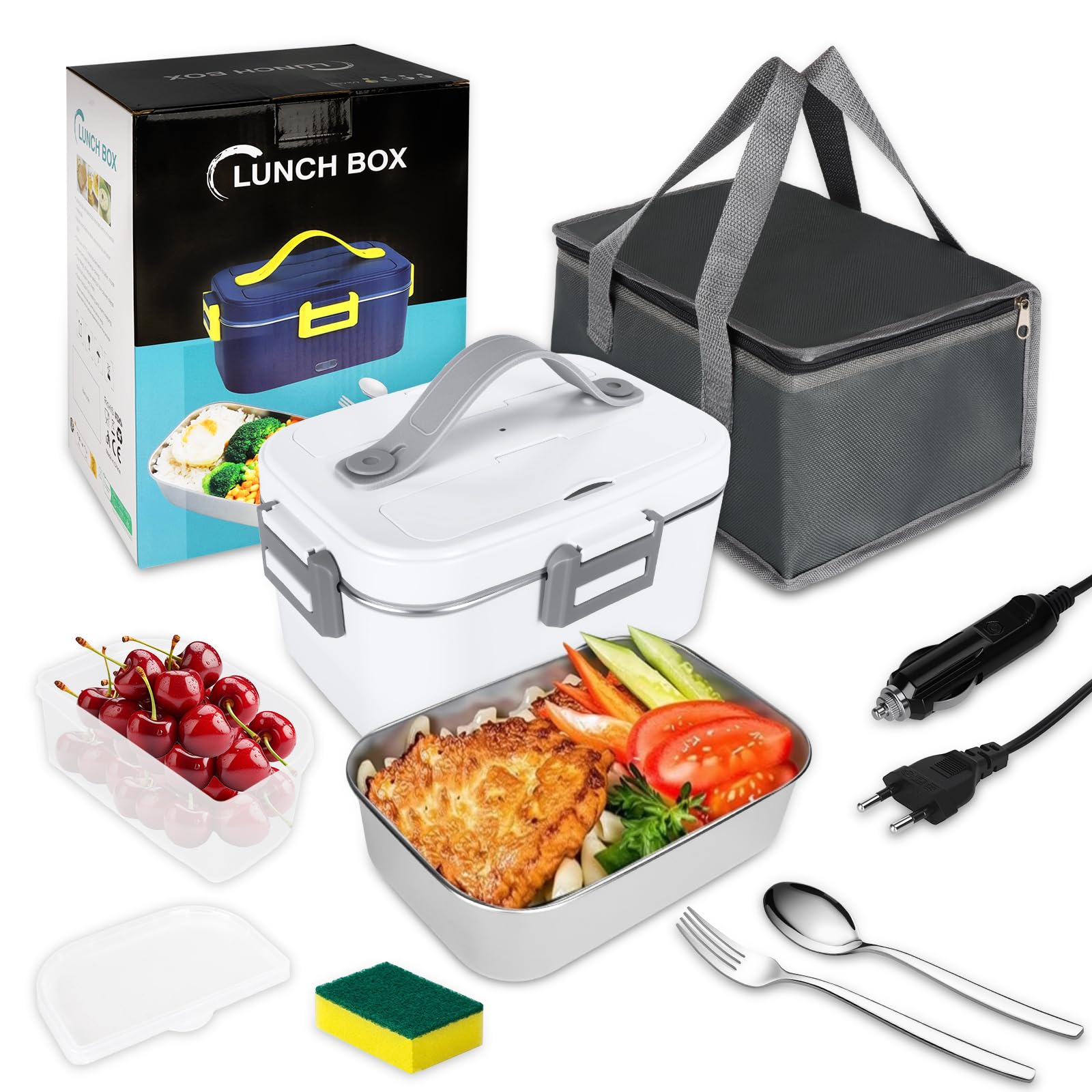 TRAVELISIMO Elektrische Lunchbox Adult 80W, 12/24/220V 1,5L Lunch box Adult, Roestvrij Stalen Draagbare Electric Lunch Box Food Warmer voor Auto, Vrachtwagen en Werk, Thermal Lunch Box