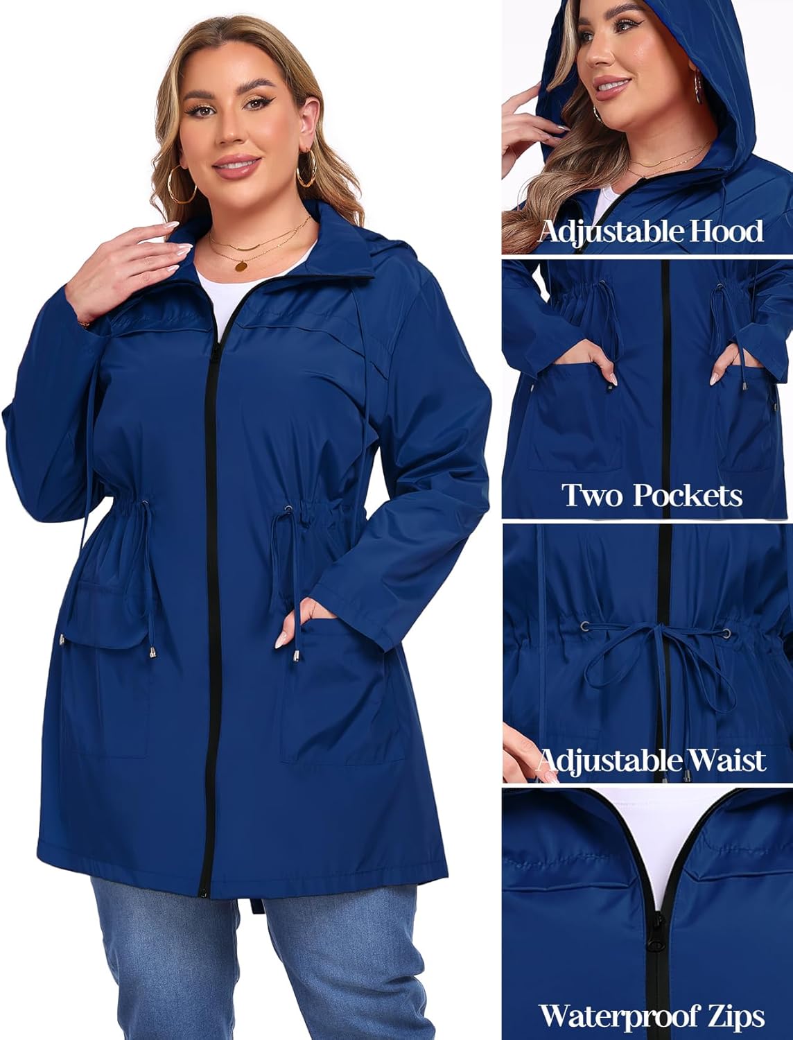 ZOMVA 2025 Plus Size 1X-5X Rain Jacket Coat Long Lightweight Raincoat with Hood Windbreaker Waterproof Jackets with Pockets - Image 6