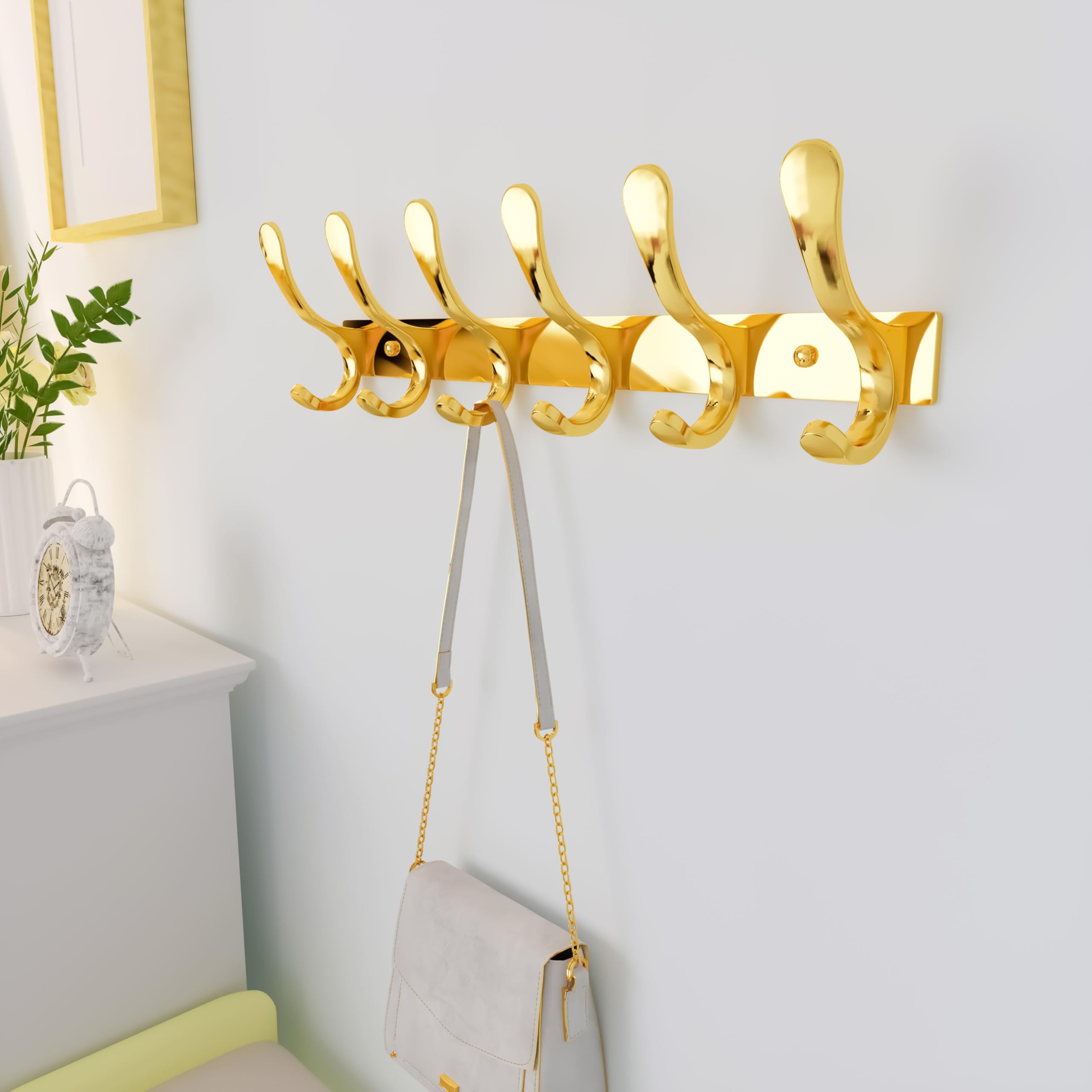 SKOLOO Coat Rack Wall Mounted, 6 Hooks, Heavy Duty, Stainless Steel, Metal Wall Coat Hanger - Image 2
