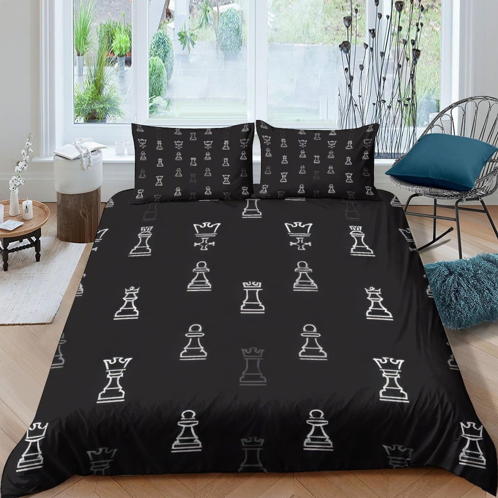 Ctjqhvkz Style-8 3D Printed Chess Pieces Fitted Sheet Microfiber Soft Black Queen Rook Bed Cover For Bedroom Dorm Decor Mattress Protection Single（135X200cm）