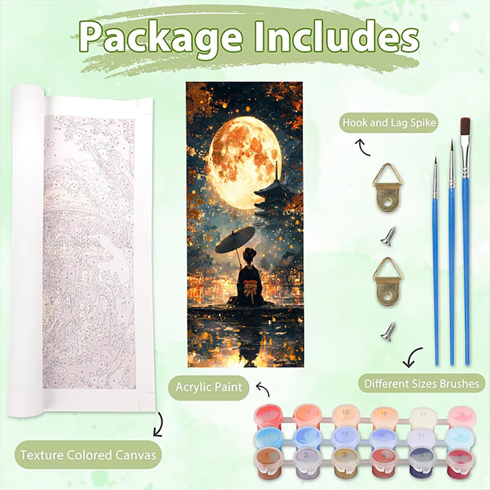 Malen Nach Zahlen 50x150cm Leinwand Mond Malen Nach Zahlen Erwachsene mit Ohne Rahmen, DIY Kreativ Set für Erwachsene mit Pinseln und Acrylfarbe, Zimmer Deko Japanische Frau Landschaft Geschenk, P0M38