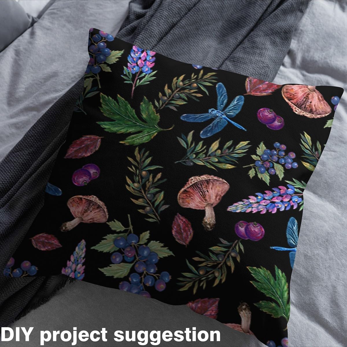 Watercolor Leaves Fabric by The Yard Wild Mushroom Outdoor Plant Decor Fabric for Kid Teens Adult Natural Dragonfly Rustic Jungle Style Fabric for DIY Upholstery and Home Accents 3 Yards,108"L x 59"W