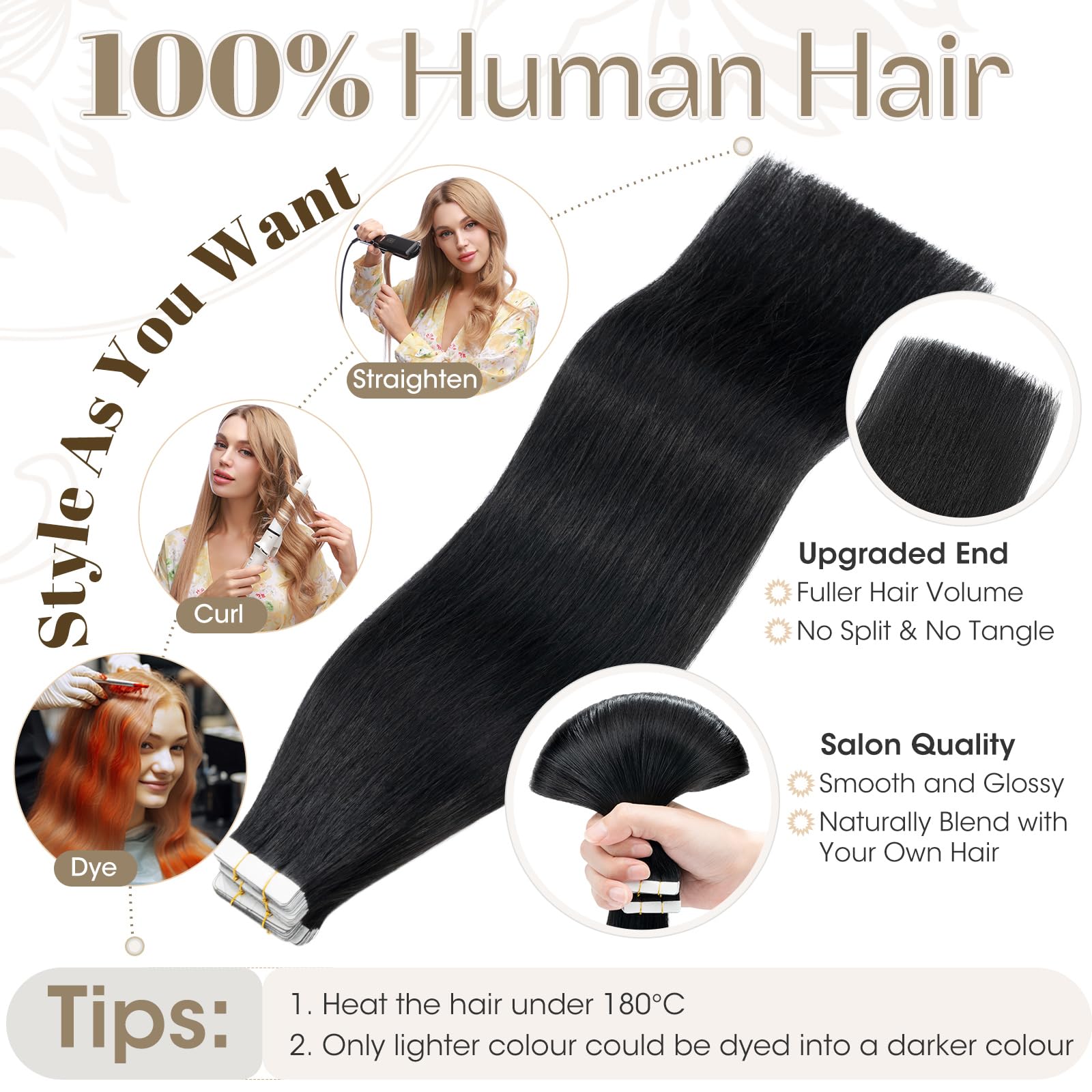 Elailite Tape in Extensions Human Hair 40 Pcs Invisible Thin Type (1.5g/pcs) - Image 4