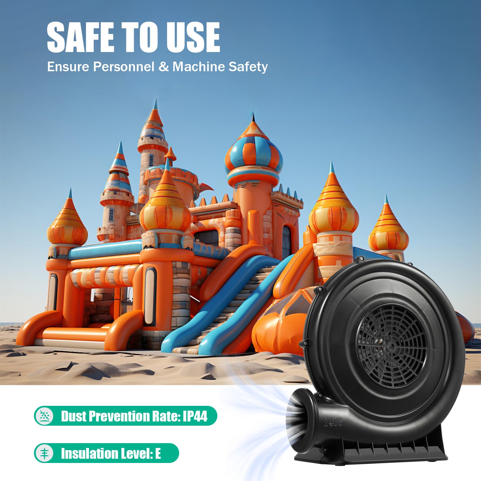 Ventilador permanente para juguetes inflables (220 V, 370 W)