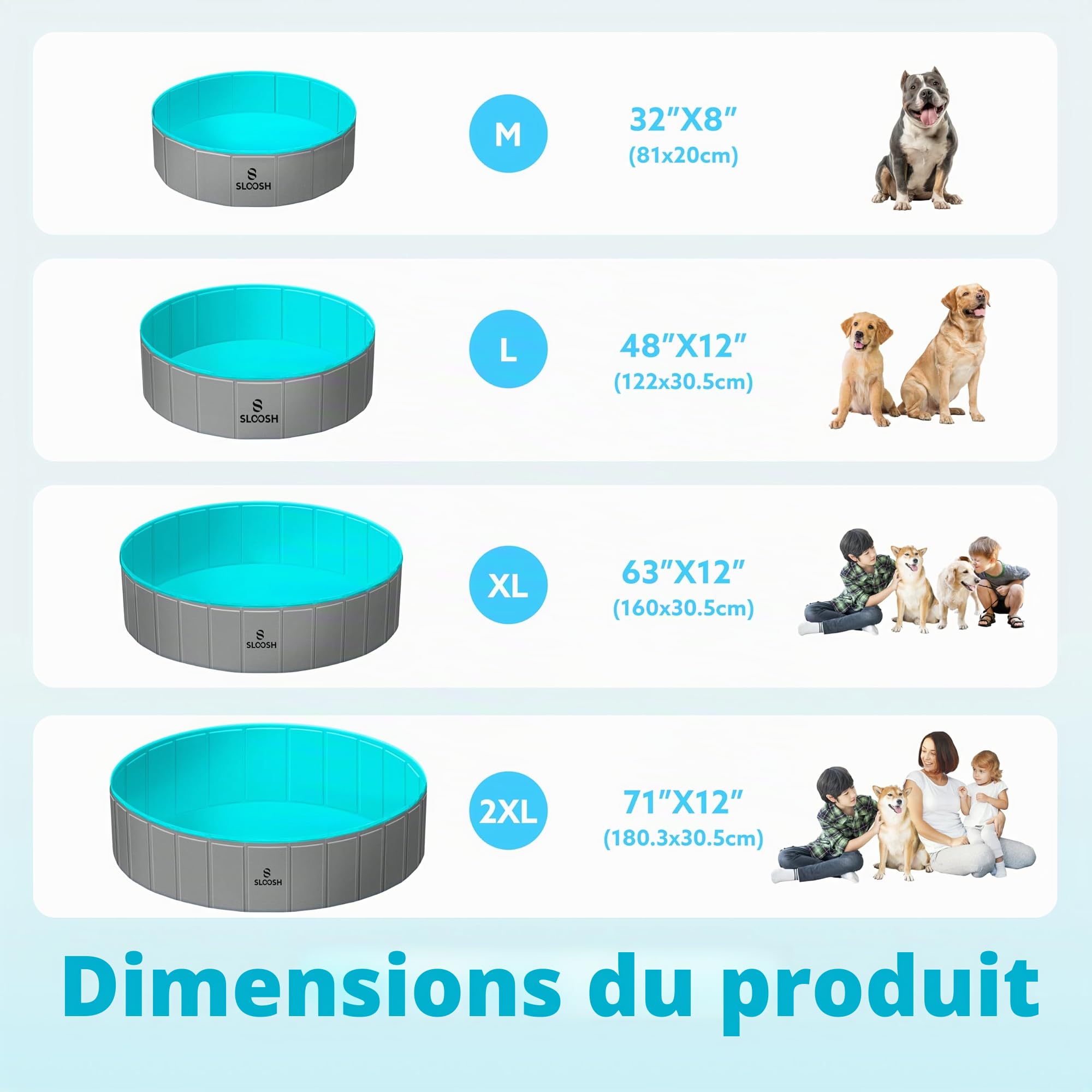 SLOOSH Pataugeoire pliable pour chien 122 x 30,5 cm, piscine rigide pour chien, gris