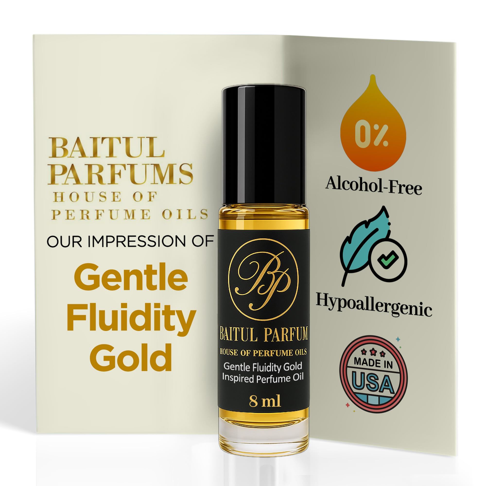 ASMARKET Comparable to Gentle Fluid Gold Alcohol-Free Perfume Oil – 8ml Travel Size Roll-On Glass Bottle, Long Lasting Fragrance, 98% True-to-Scent, Clean Scent Perfume, Main Accords - Floral, Amber