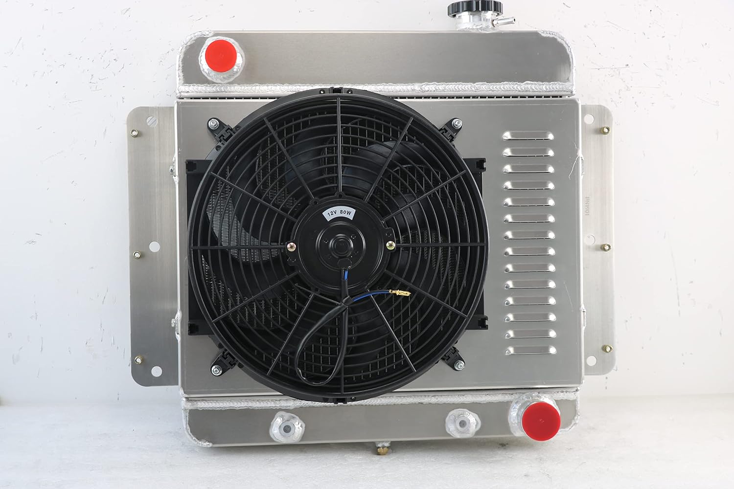 4 Row Aluminum Radiator for 1962-1967 Chevy II L4 L6 V8, Radiators with Electric Fan Shroud Thermostat Kit