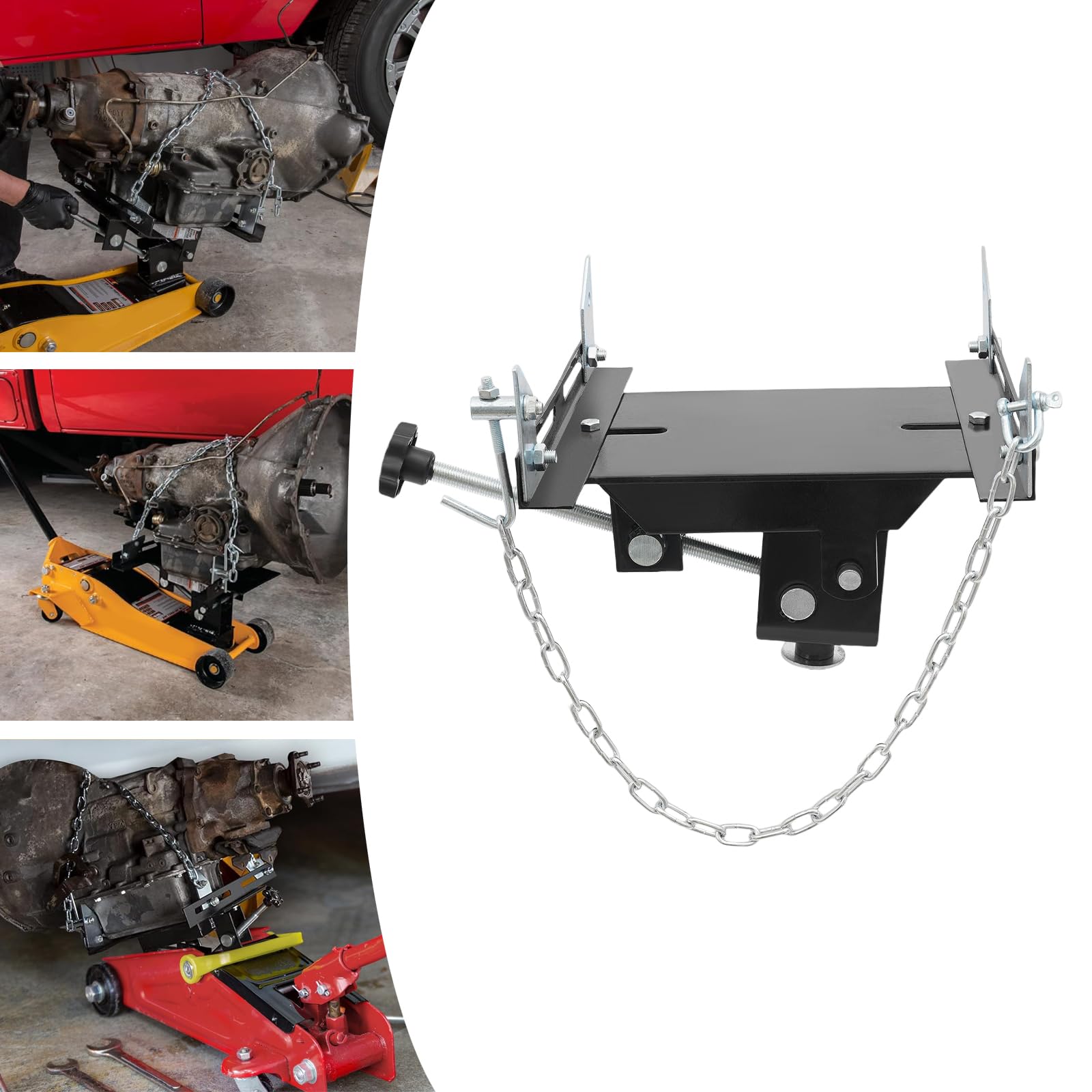 Adaptateur pour cric de transmission, adaptateur universel en acier pour voiture/camion jusqu'à 500 kg, largeur réglable 20-33 cm, chaîne de sécurité incluse – Accessoires inclus