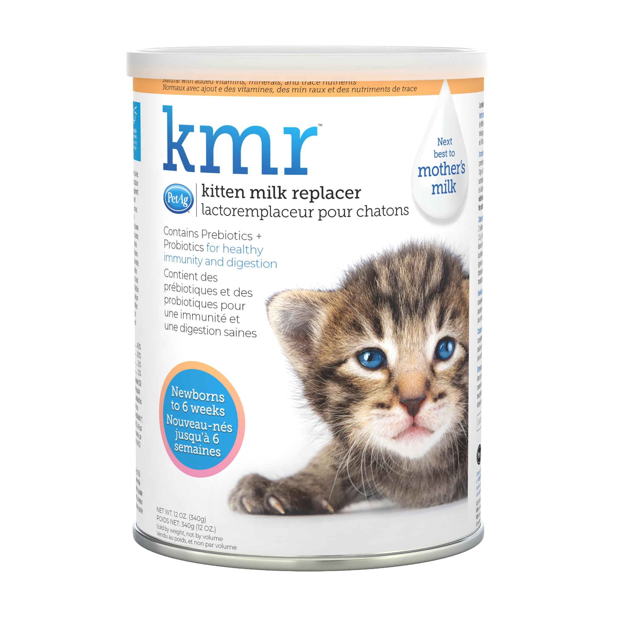 KMR Kitten Milk Replacer Powder - 12 oz - Powdered Kitten Formula with Prebiotics, Probiotics & Vitamins for Kittens Newborn to 6 Weeks Old - Easy to Digest