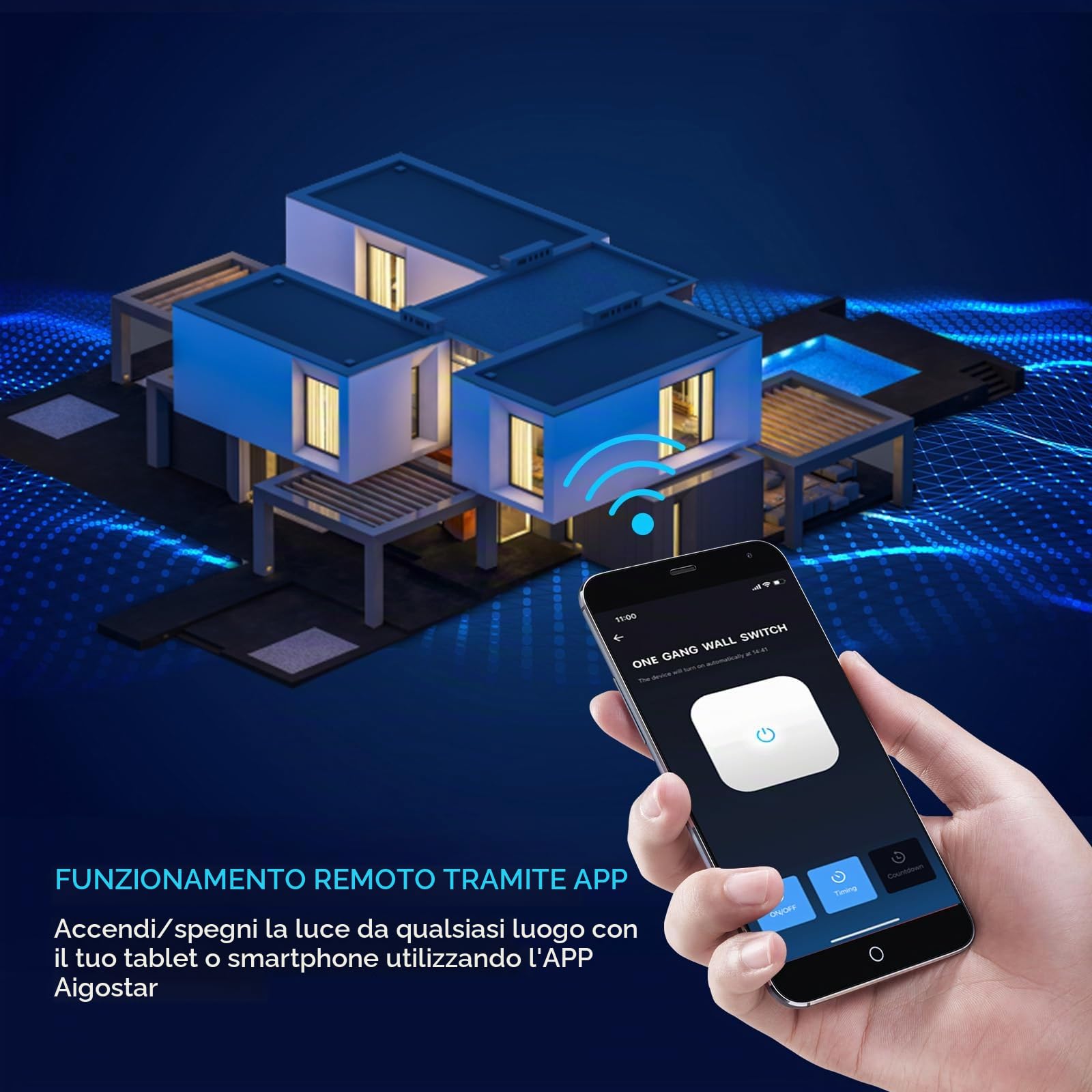 Aigostar - Interruttore a Parete WIFI con Pannello in Vetro Touch Screen a 2 Interruttore, Compatibile con ALEXA e GOOGLE HOME, controllo vocale e funzione Timer 1 Pezzi Color Bianco