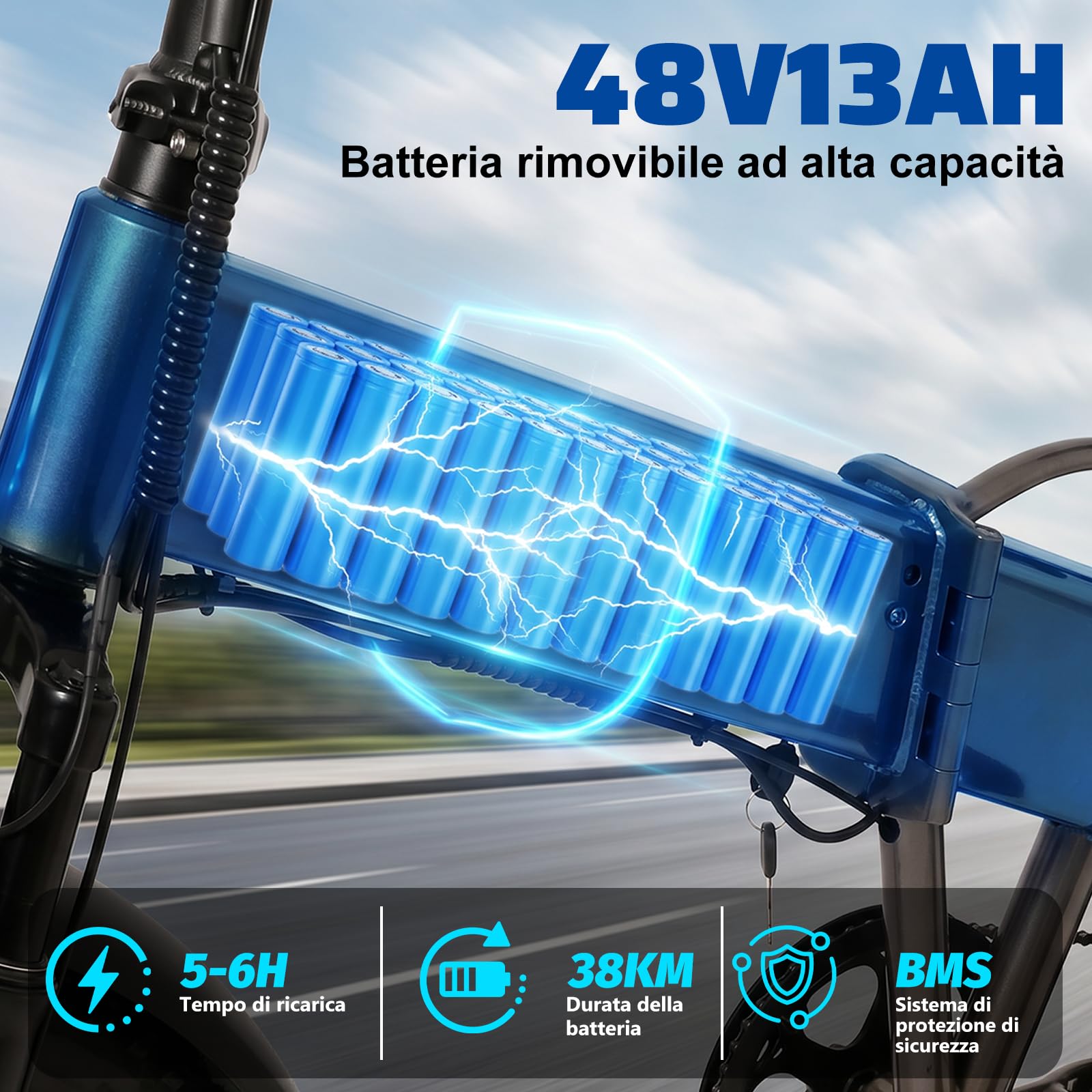 Bici Elettrica Pieghevole 20*4" Fat Tire Removable Battery 48V 13Ah 250W