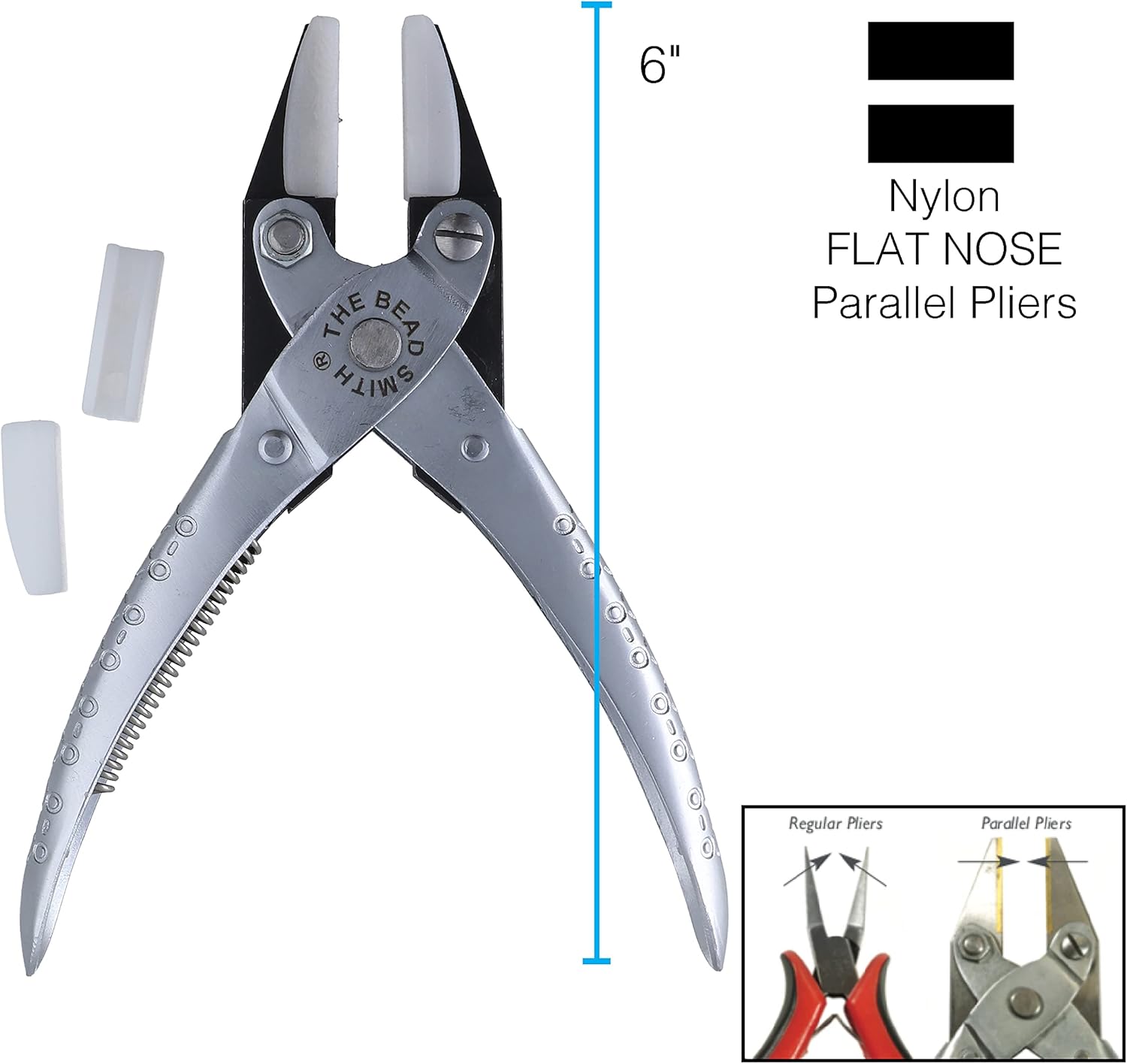 The Beadsmith Parallel Pliers – Double Nylon Flat Nose Jaws – Uniform Pressure to Provide a Consistent Grip – Textured Metal Handles – Replacement Jaws Included – Steel Tool for Jewelry Making