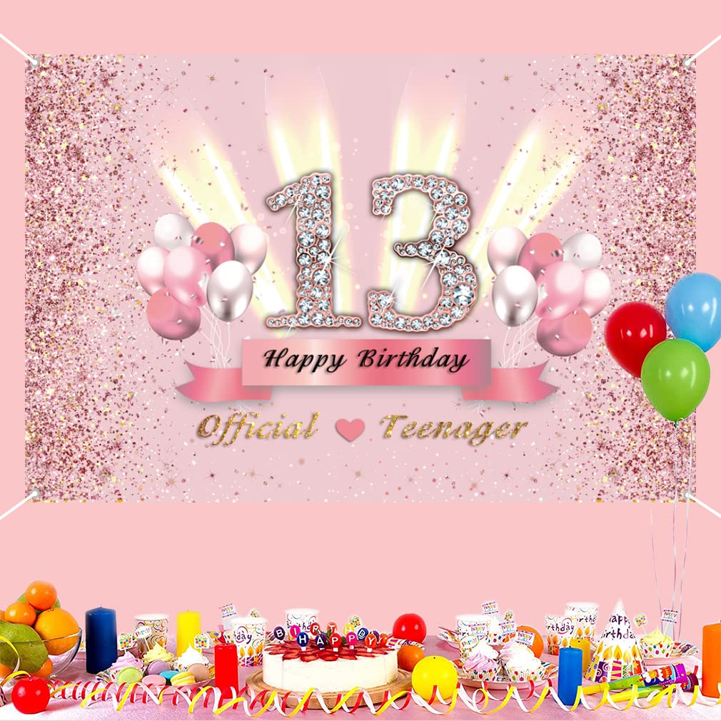 13. Geburtstag Türbanner – Happy 13th Birthday Deko Aus Stoff, Schwarz-Weiß, Für Jungen & Mädchen
