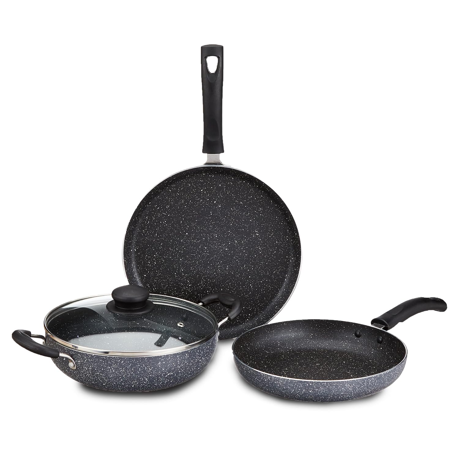 Amazon Brand - Solimo Aluminium 4 Piece Non-Stick Cookware Set | Granite Finish | Induction Base | Pfoa Free | HTR Exterior Coating | 25Cm Tawa, 22 Cm Kadai, 22Cm Fry Pan, 1 Glass Lid | Grey (B0BZY9PTHF) Amazon Price History, Amazon Price Tracker