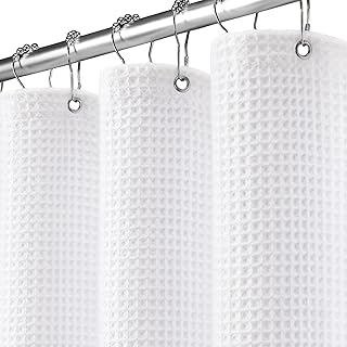 Waffle Weave Shower Curtain - White Cotton Fabric Texture Heavyweight Sh...