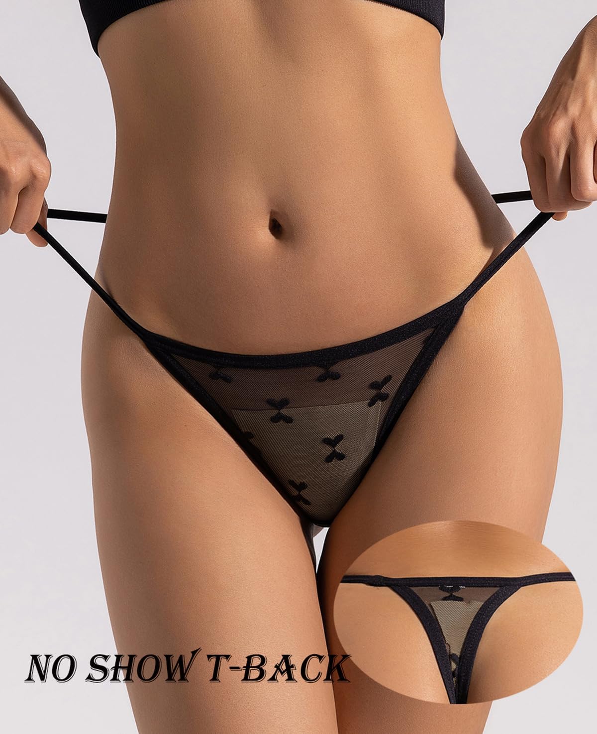 Justgoo G-String Thongs for Women T-back Lace Hollow Out Thongs Sexy Low Waist Underwear Panties 5 Pack - Image 3