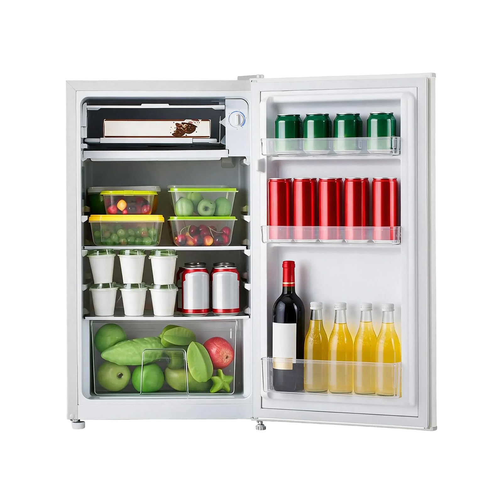 Refrigerador subplano (85 L, mini nevera, nevera pequeña, colocación libre, refrigeración directa, puerta reversible, descongelación, ajuste de temperatura ajustable, iluminación LED (White)