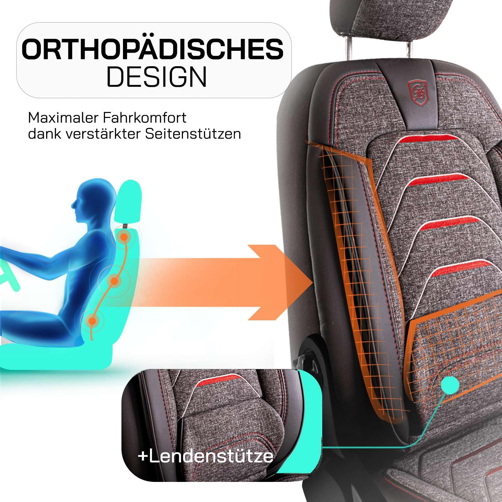 Autositzbezüge Universal für PKW & SUV - Premium Vordersitze Auto Sitzbezug aus Leinen, Rauchgrau-Rot, Airbag-Kompatibel Sitzauflage, Autoschonbezug, Vordersitz-Set inkl. Montageset