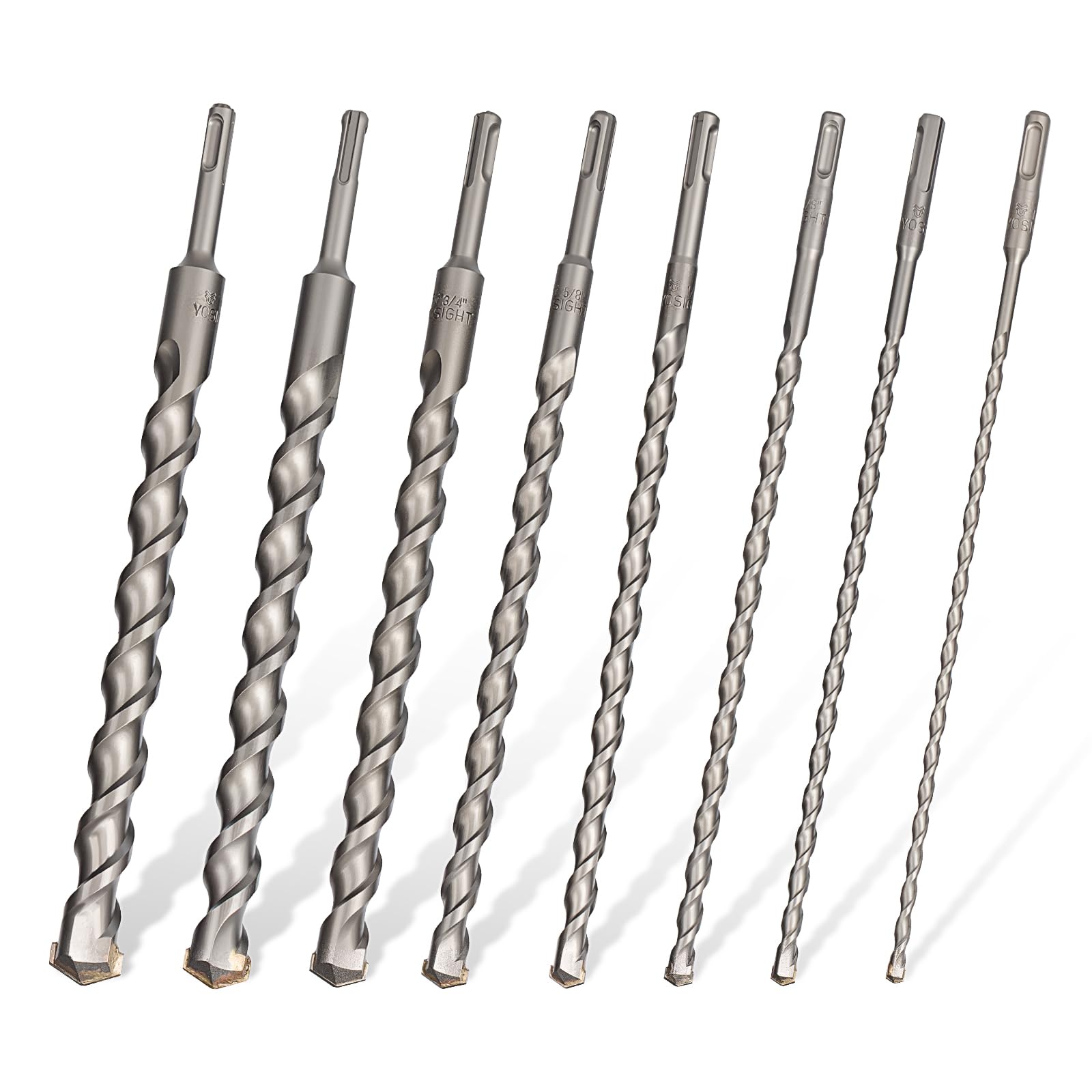 8 Pcs SDS Plus Concrete Drill Bit Set – 12 in. × (1/4", 5/16", 3/8", 1/2", 5/8", 3/4", 7/8", 1") Carbide Tipped Masonry Bits for Concrete, Brick,