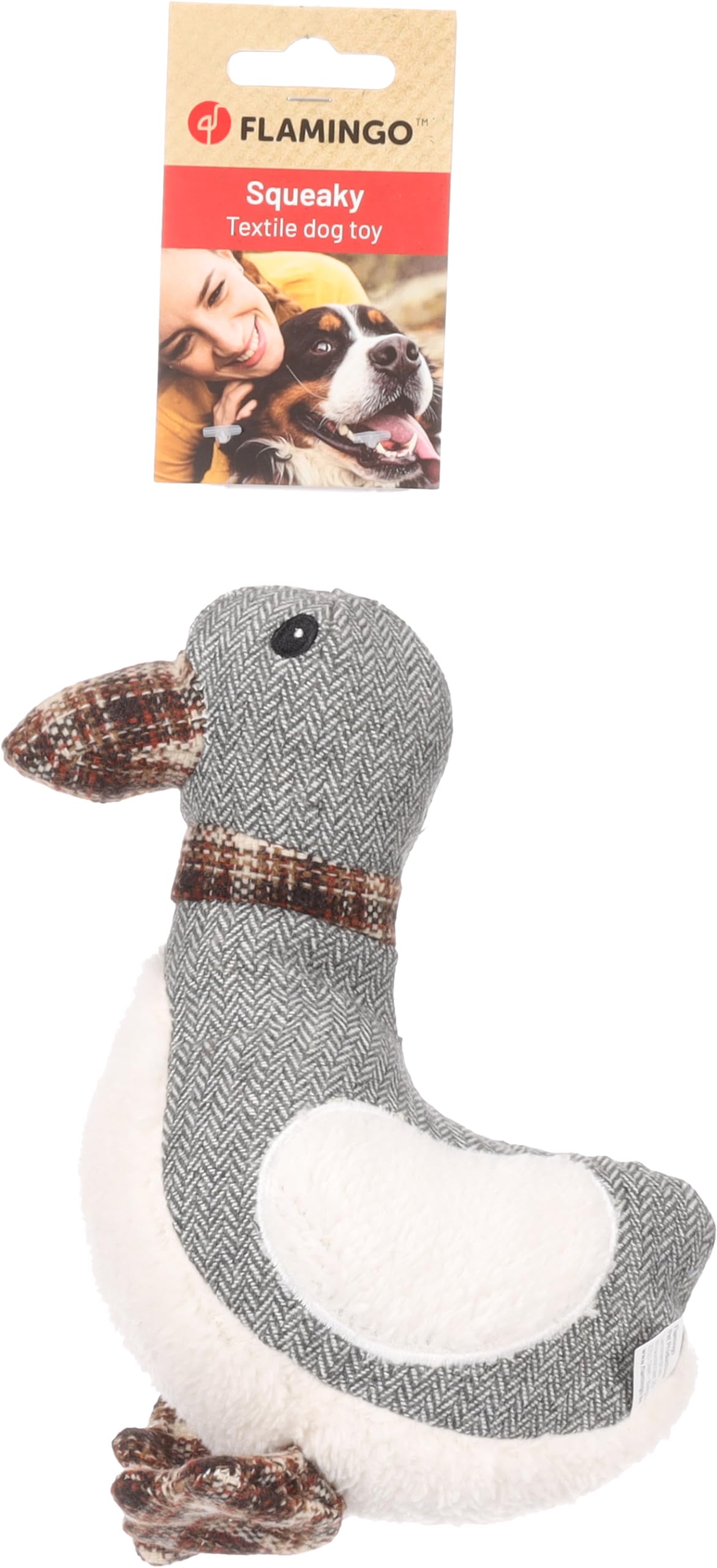 Flamingo Dog Toy in Duck Shape Britta, Grey, with Squeaker, Ideal for Labrador, Schnauzer, Poodle, and Chihuahua