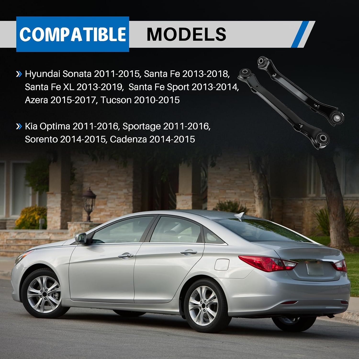 2PCS Rear Left & Right Upper Rearward Control Arm Compatible with Hyundai Santa Fe 13-18, Sonata 11-15, Tucson 10-15, Kia Optima 11-16, Sorento 14-15, Sportage 11-16