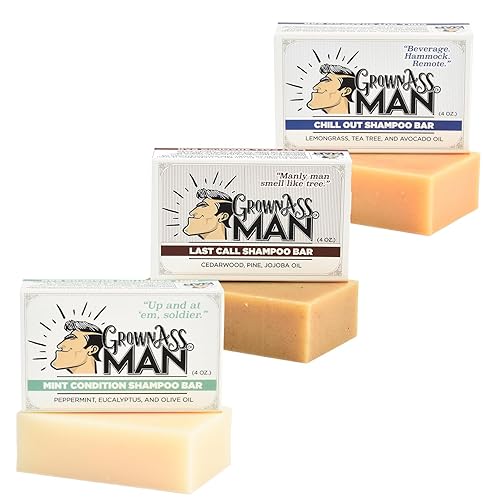 Grown Ass Man Co - Barra de champú sólida 3 en 1 lavado de cabello barba y cuerpo sin plástico y ecológico limpieza natural y orgánica para todo Grown Ass Man Co - Barra de champú sólida 3 en 1 lavado de cabello barba y cuerpo sin plástico y ecológico limpieza natural y orgánica para todo