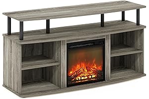 Furinno Jensen Wood Fireplace TV Stand for TVs up to 55 Inch, French Oak Grey/Black
