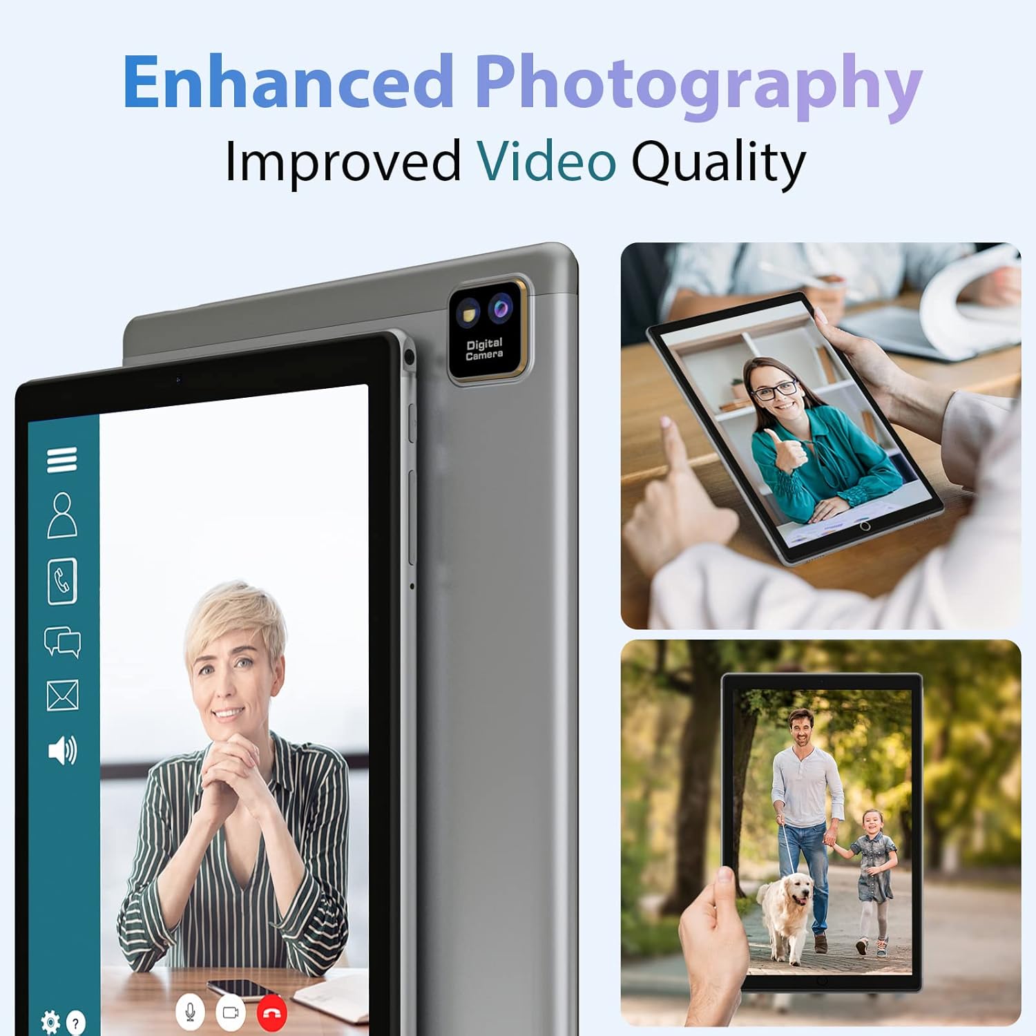 YUMKEM Tablet Android IPS 1280P HD, 10 Pollici 2 in 1 Tablet PC, CPU 8 Core, Batteria 6000mAh, 64GB Spazio Archiviazione 1TB Espansione, Fotocamera 8MP, GPS, WiFi, BT5, Tastiera e Custodia, Grigio