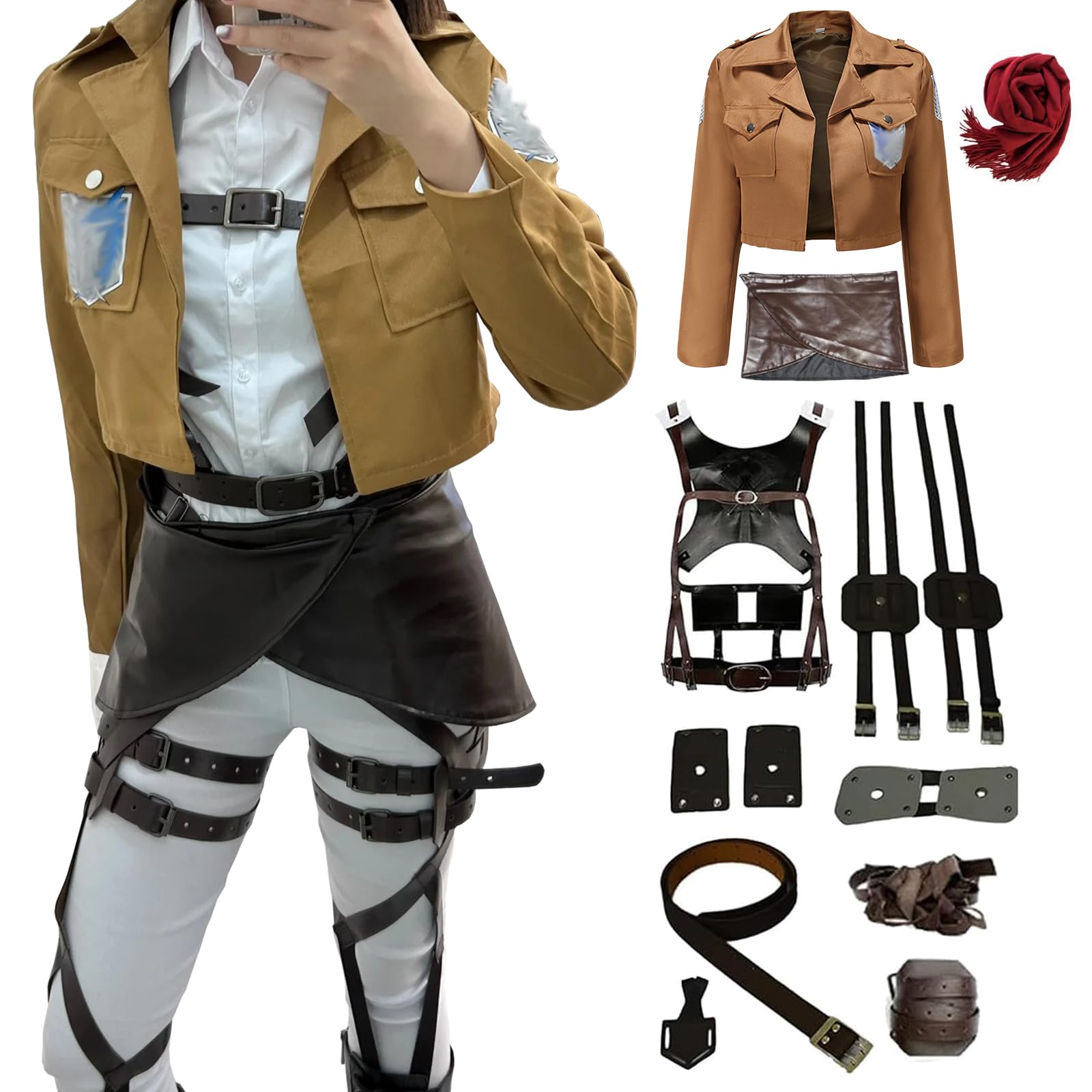 CR ROLECOS Anime AOT Cosplay Survey Corps Uniform Mikasa Ackerman Cosplay Disfraz Chaqueta y cinturón Halloween Carnaval Navidad para adultos