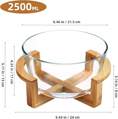 Miniatura 2 de Ensaladera grande de vidrio con base de madera, 84.5 fl oz, resistente al calor, para frutas, aperitivos, postres, microondas y lavavajillas, ideal
