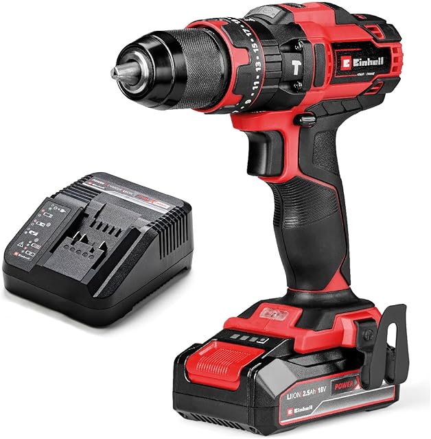 Einhell Einhell Akku-Schlagbohrschrauber TE-CD 18/44 Li-i (1x2,5Ah) Power X-Change (18 V, 44 Nm, Schlagbohrfunktion, 13 mm Metallbohrfutter, 2-Gang, inkl. 2,5 Ah Akku & Ladegerät) — Akkuschrauber