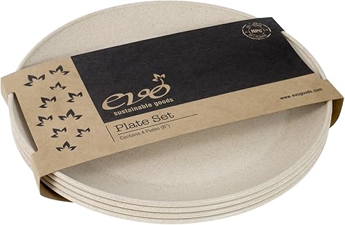 EVO Sustainable Goods Plato de 8 pulgadas, juego de cuatro, blanco