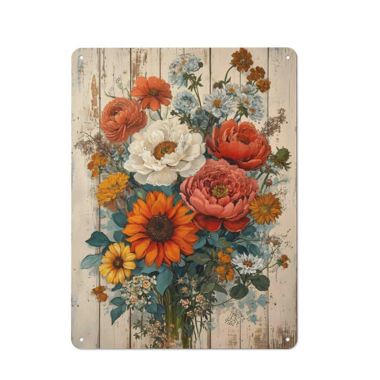 Junmoney Flowers Vintage Rustic Tin Wall Plaque 40X30cm For Guest Room Or Hallway, For Garage, Workshop And Man Cave Decoration