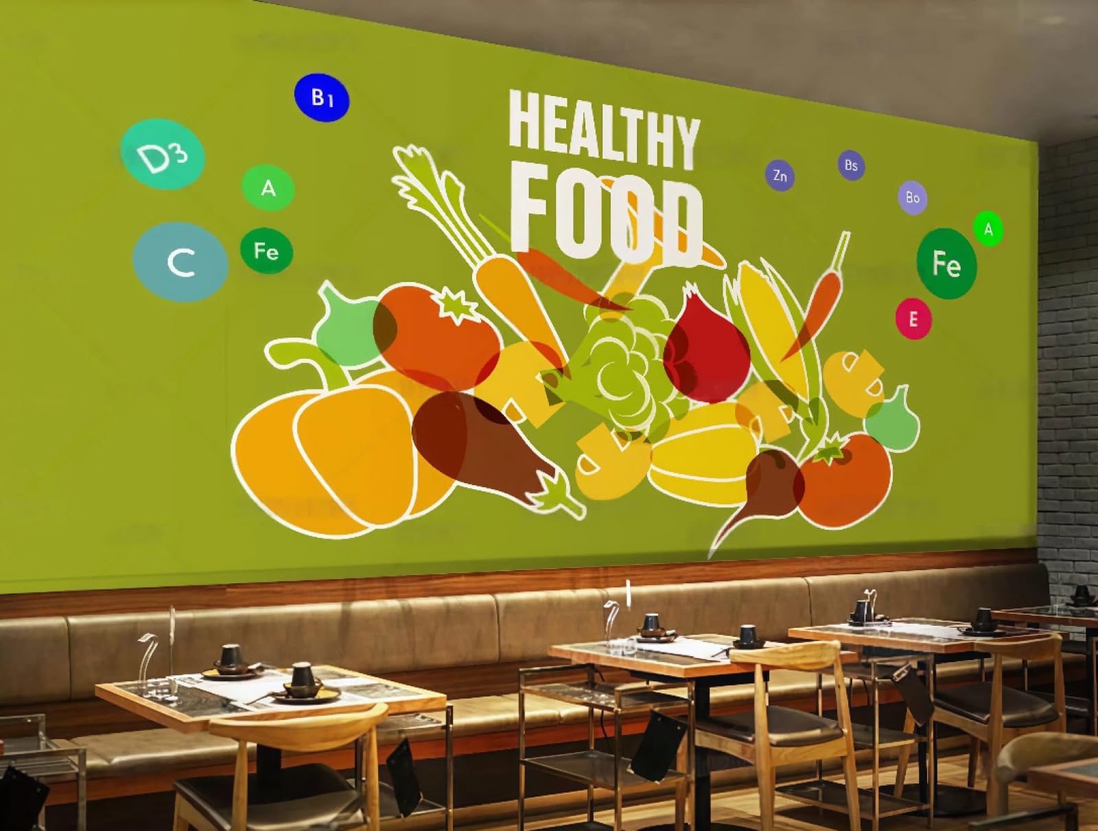 XDOUBAO Wallpaper Hand-Painted Vegetables and Fruits Themed Shopping Mall Beverage Shop Afternoon Tea Western Restaurant Background Wall Wallpaper Coffee Shop Mural,3D,250x175cm