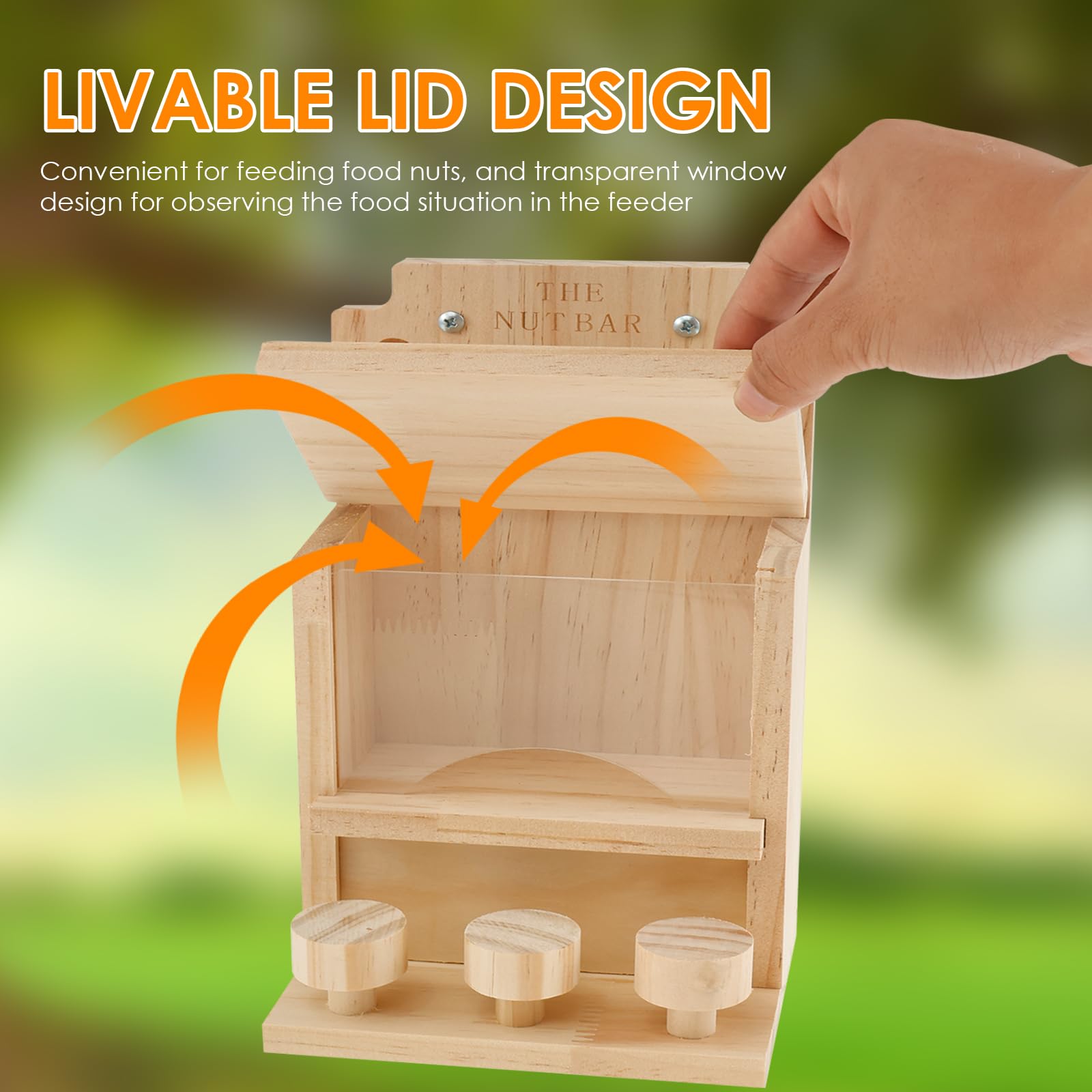 Wooden Squirrel Feeder, Large Capacity Squirrel Feeders for Outside Cute Chipmunk Feeding House - Image 3