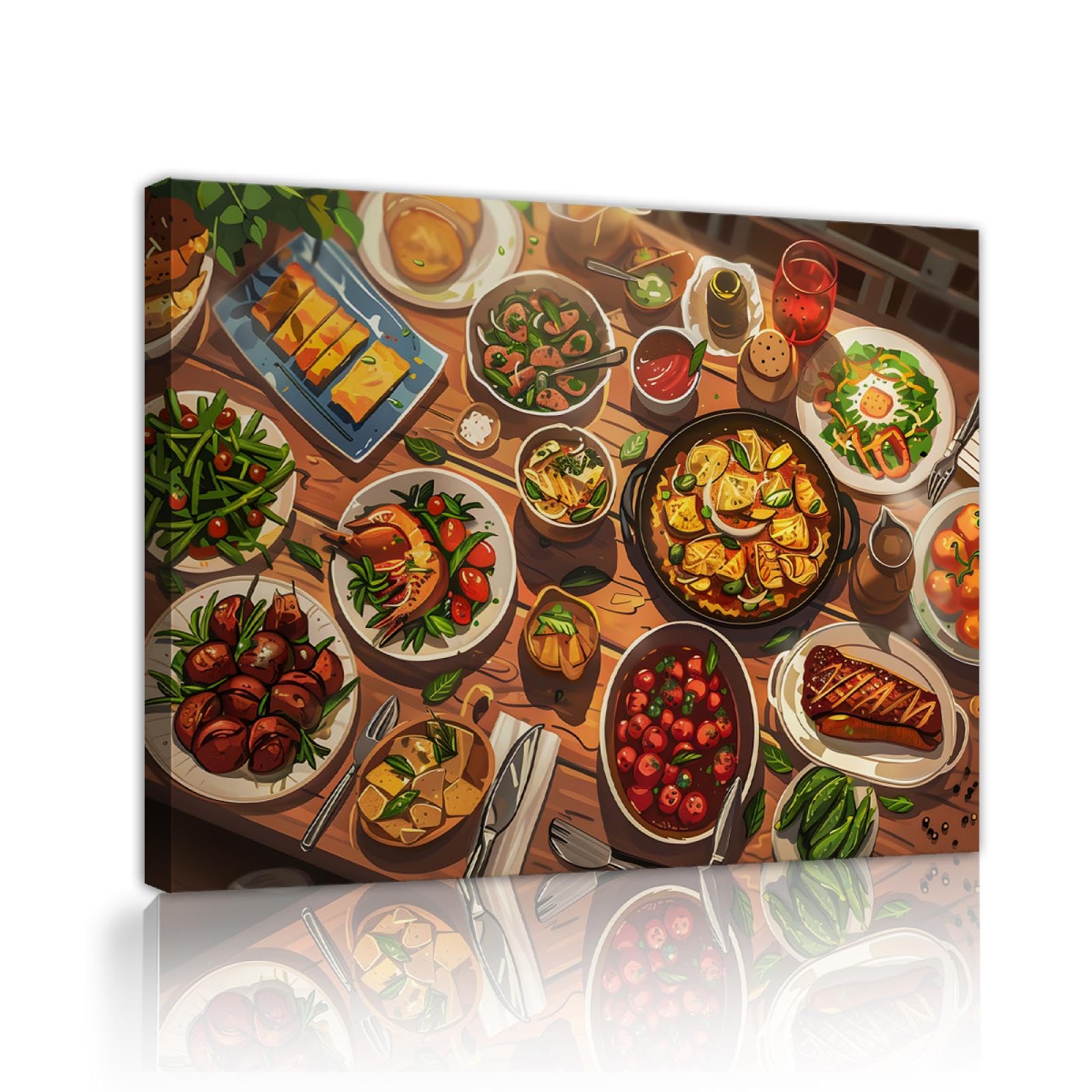 UIRINGART Art mural sur toile anime pour la décor murale de cuisine Affiche de nourriture délicieuse Impression de peinture d’image pour salle à manger Restaurant 50x70cm Cadre intérieur