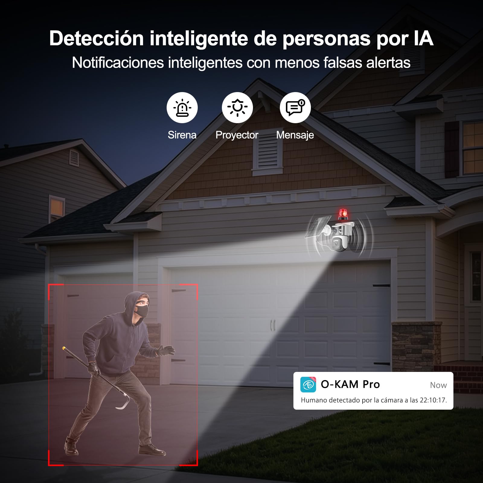 2K Camara Vigilancia WiFi Exterior con Panel Solar,Cámara Solar con Panel,Visión Nocturna Color,PTZ,Audio bidireccional