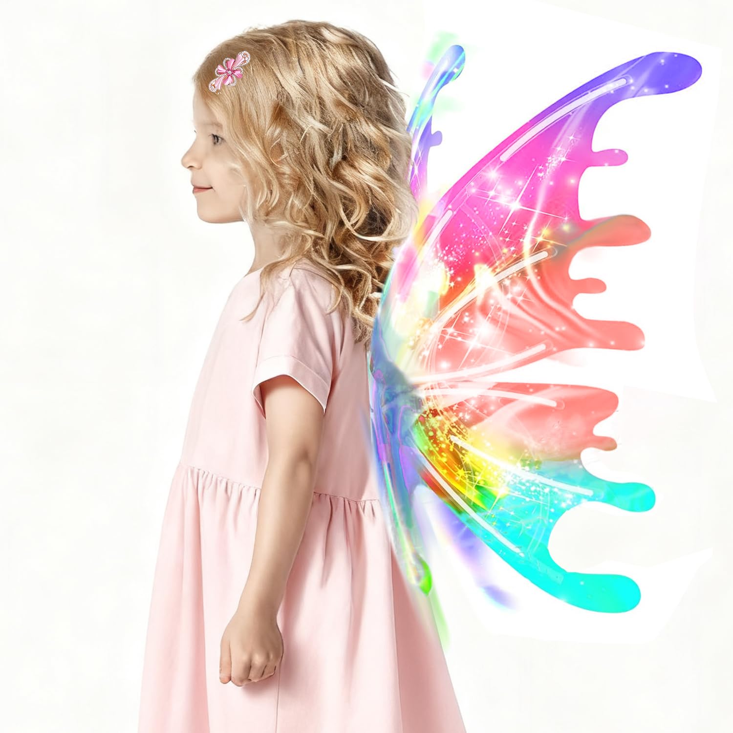 Light Up Fairy Wings Girl Toddler Kids Butterfly Wings Costume with Music,Halloween Angel Wings Costume Christmas Party Gift