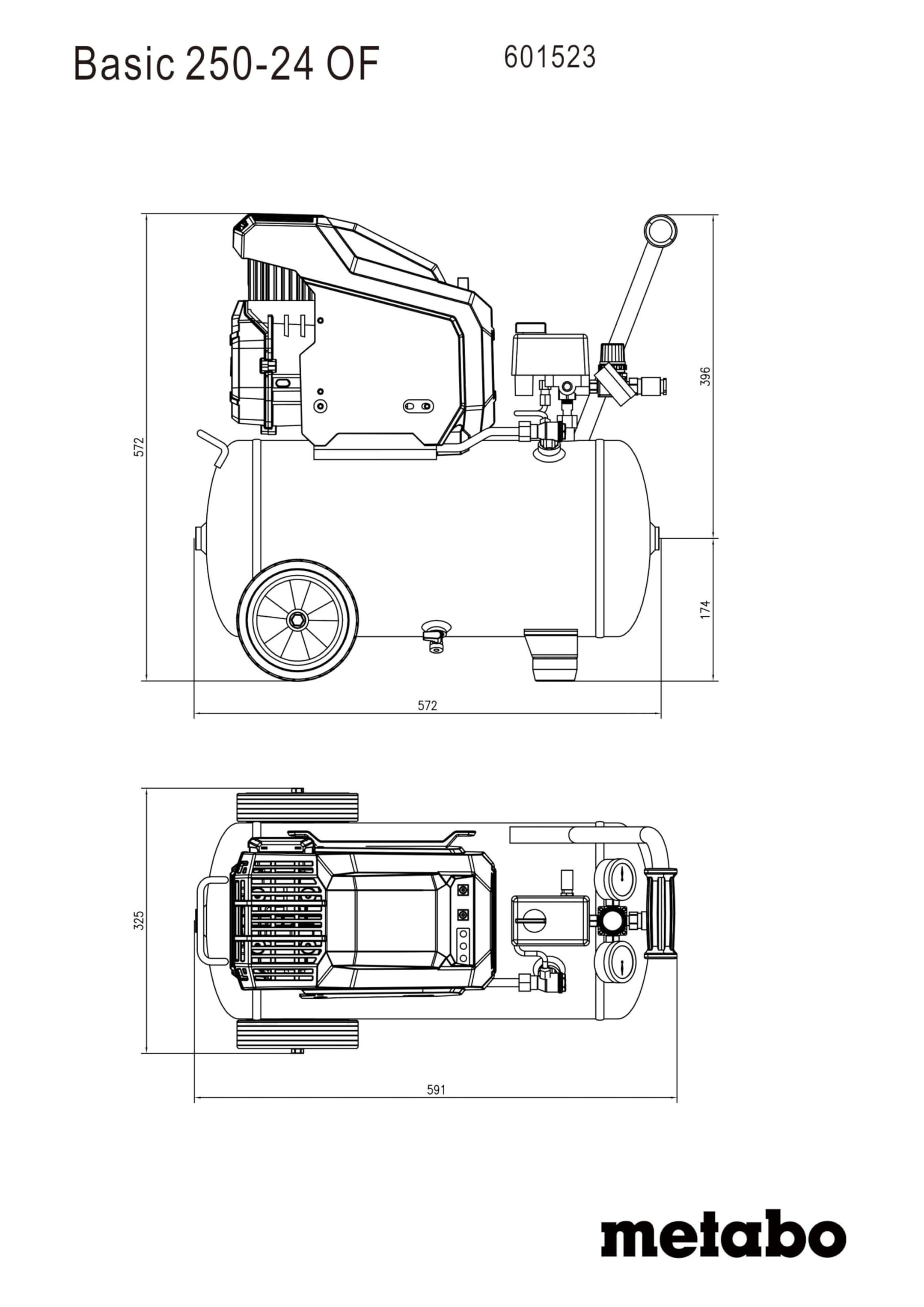 Metabo Basic 601523000 sprężarka 250-24 W (z uniwersalnym szybkozłączem, zabezpieczeniem przed przeciążeniem, smarowana olejem sprężarka tłokowa, akcesoria warsztatowe)