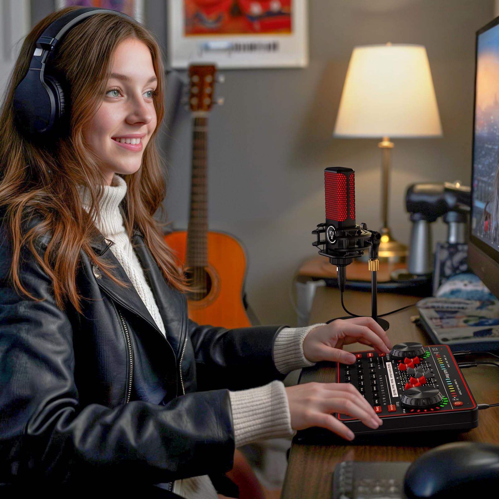 G3 Audio Mixer for Podcast Equipment Bundle，Live Sound Card for Streaming，Audio Interface DJ Mixer Sound Card/Board Condenser Microphone for Tiktok Gaming Video Content Creator