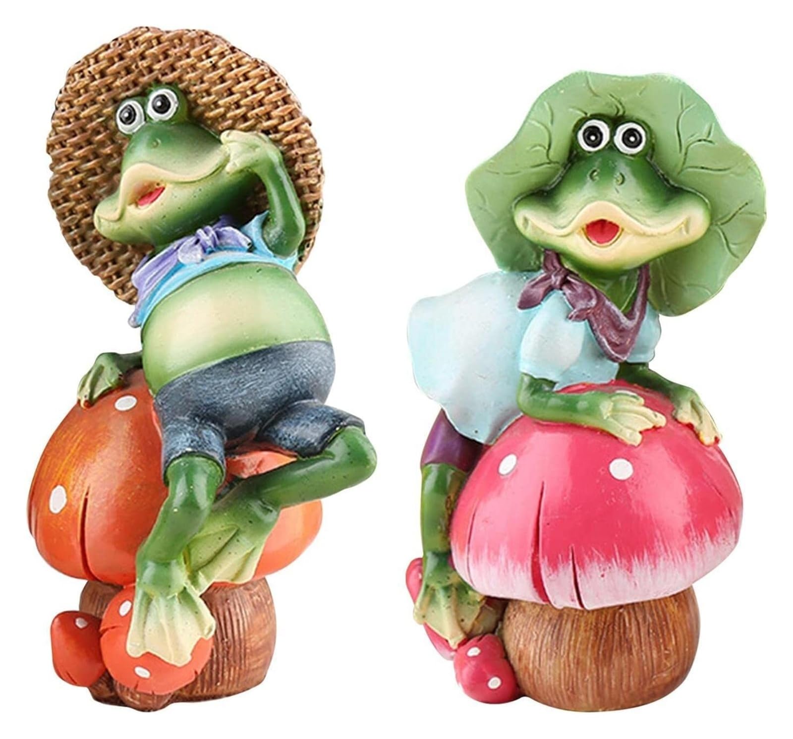 HXLTHINGS Outdoor Statue Couple Frog Figurines Mushroom Statue Resin Yard Lover Sculpture Lawn Decor Sculpture Decor